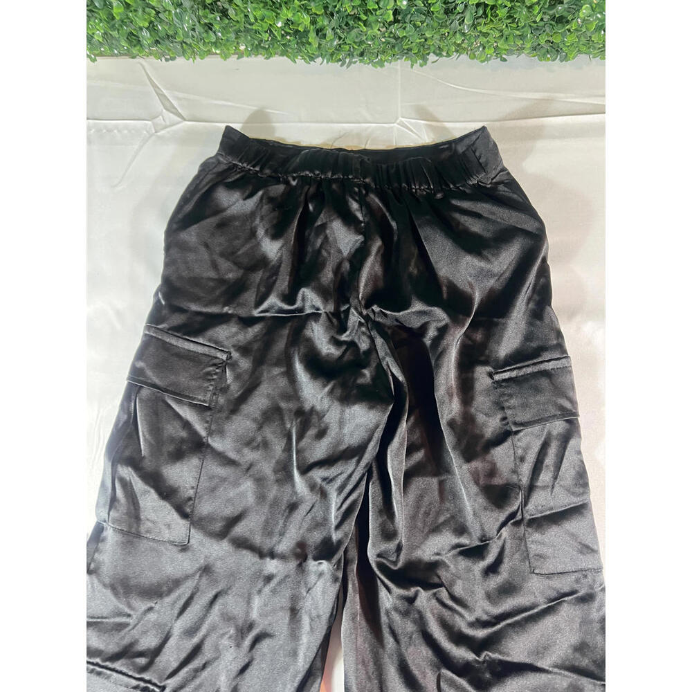 Forever 21 Black Satin Cargo Pants Medium